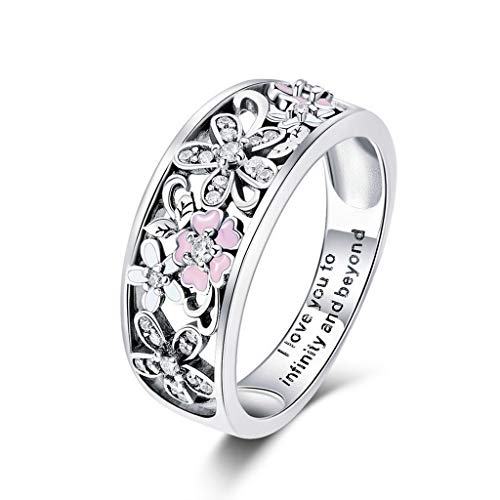 PAHALA 925 Strling Silver Daisy Flower Infinity Love with Crystals Finger Weeding Party Ring