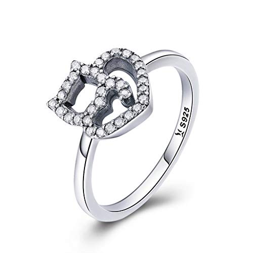 PAHALA 925 Strling Silver Naughty Little Cat Heart Crystals Finger Weeding Party Ring