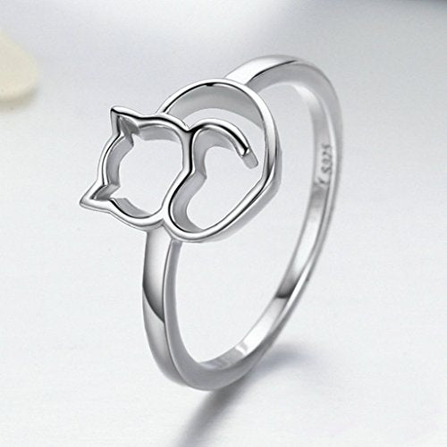 PAHALA 925 Sterling Silver Cute My Sweet Cat Cubic Zirconia Vintage Wedding Engagement Band Ring