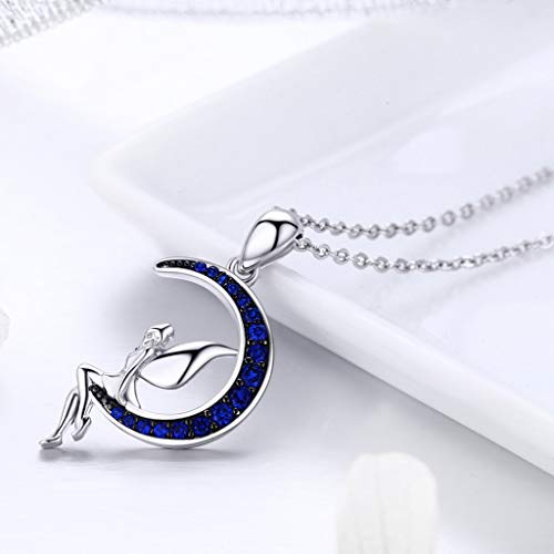 PAHALA 925 Sterling Silver in Blue Moon with Crystals Clear CZ Pendant Necklace