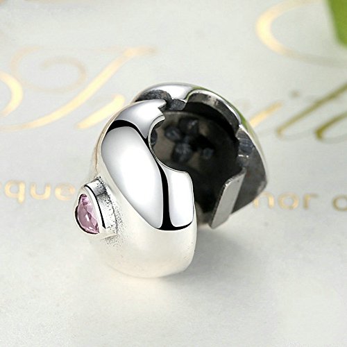 PAHALA 925 Strling Silver Pink Heart Charms Fit Bracelets Necklace