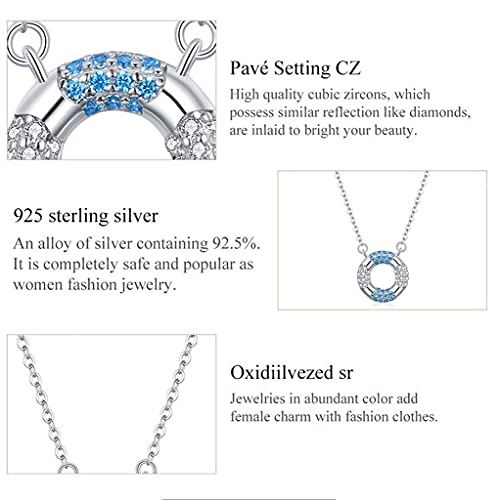 PAHALA 925 Sterling Silver Blue Swimming Ring Circle Charm Sport Crystals Pendant Necklace