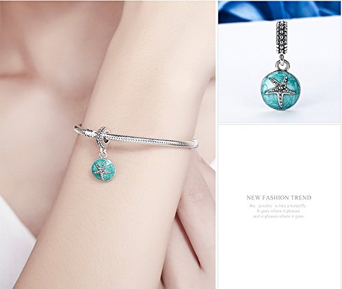 PAHALA 925 Strling Silver Starfish See with Green Blue Enamel Charms Fit Bracelets Necklace