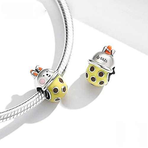 PAHALA 925 Sterling Silver Enamel Rabbit Milk Tea Cup Summer Bubble Tea Charm Bead