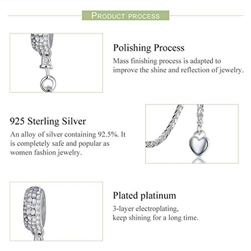PAHALA 925 Strling Silver Love Heart Safety Chain with Pendant Charms Beads