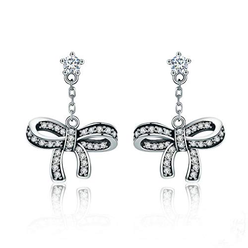 PAHALA 925 Sterling Silver Sweet Dazzling Bowknot Crystals Stud Earrings