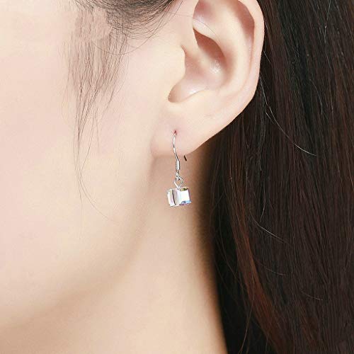 PAHALA 925 Sterling Silver Transparent Square Geometric Black Crystals Earrings