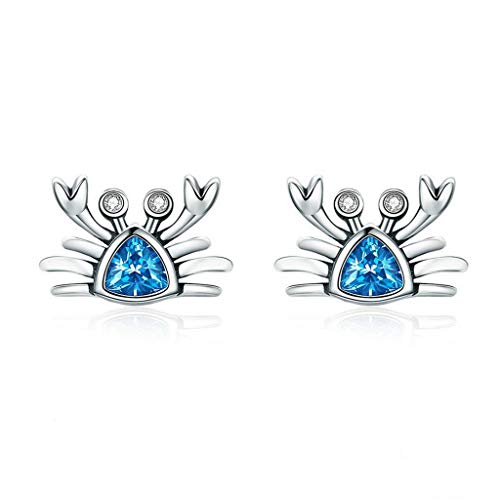 PAHALA 925 Sterling Silver Cute Ocean Crab Blue Crystal Stud Earrings