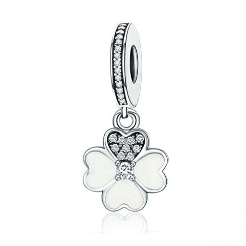 PAHALA 925 Sterling Silver Hearts Clover with Crystals Charms Beads