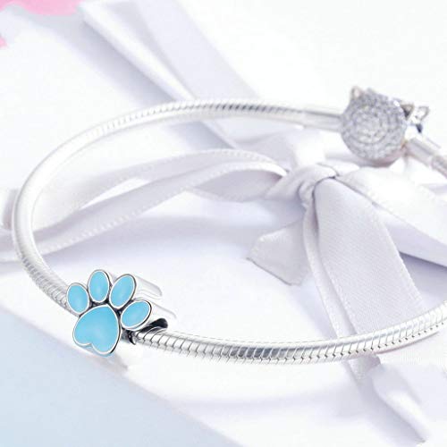 PAHALA 925 Strling Silver Lovely Dog Footprints Bones with Crystals Charm