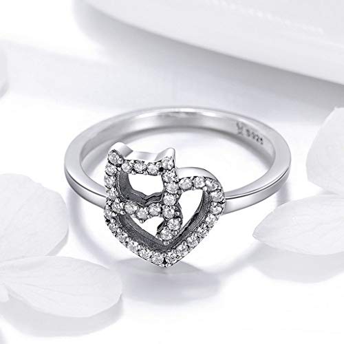 PAHALA 925 Strling Silver Naughty Little Cat Heart Crystals Finger Weeding Party Ring