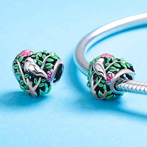 PAHALA 925 Strling Silver Bird in The Woods Enamel Charms