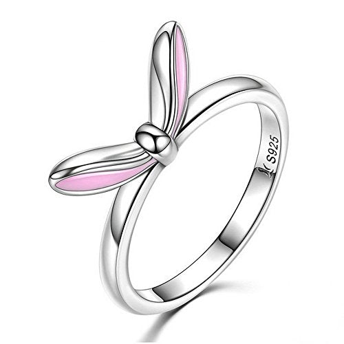 PAHALA 925 Sterling Silver Lovely Pink Rabbit Ears Enamel Cubic Zirconia Vintage Wedding Engagement Band Ring