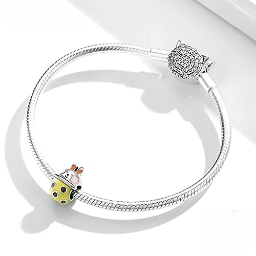 PAHALA 925 Sterling Silver Enamel Rabbit Milk Tea Cup Summer Bubble Tea Charm Bead