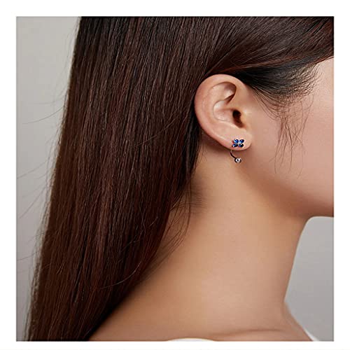 PAHALA 925 Sterling Silver Authentic Lucky Four Leaf Clover Blue Crystal Stud Earrings