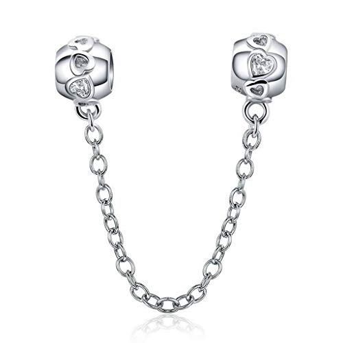 PAHALA 925 Strling Silver Romantic Heart Safety Chain with Crystals Charms Charm