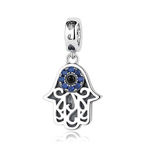 PAHALA 925 Strling Silver Blue Crystals Eye Charms Pendant Fit Bracelets Necklace