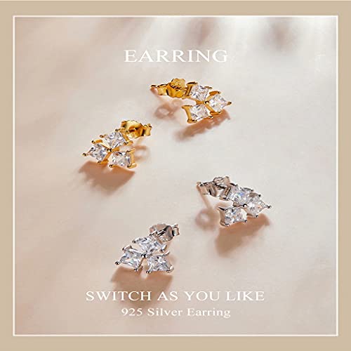 PAHALA 925 Sterling Silver Modern Stylish Multiple Crystal Stud Earrings