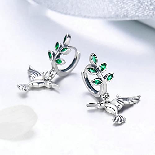 PAHALA 925 Sterling Silver Cute Hummingbirds Greetings Bird Crystals Stud Earrings