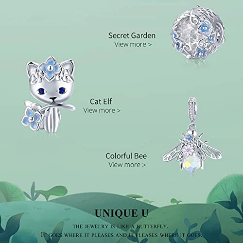 PAHALA 925 Strling Silver Blue Glass Secret Garden Flower Hydrangeas Charm Bead