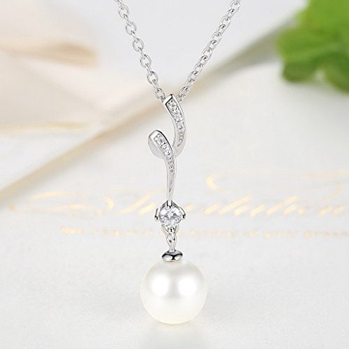 PAHALA 925 Sterling Silver Pearl with Crystals Pendant Necklace