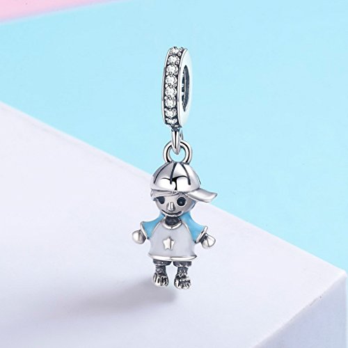 PAHALA 925 Sterling Silver Couple Little Girl Boy Lovely Enamel Crystals Charm Bead