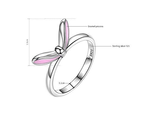 PAHALA 925 Sterling Silver Lovely Pink Rabbit Ears Enamel Cubic Zirconia Vintage Wedding Engagement Band Ring