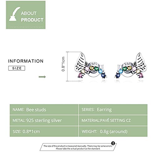 PAHALA 925 Sterling Silver Cute Rainbow Butterfly Coloful Crystals Stud Earrings