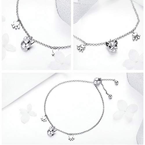 PAHALA 925 Sterling Silver Trendy Bulldog Footprints Chain Link Bracelet