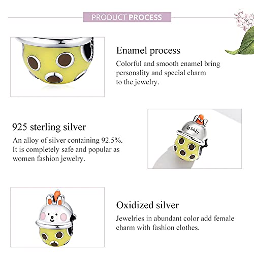 PAHALA 925 Sterling Silver Enamel Rabbit Milk Tea Cup Summer Bubble Tea Charm Bead