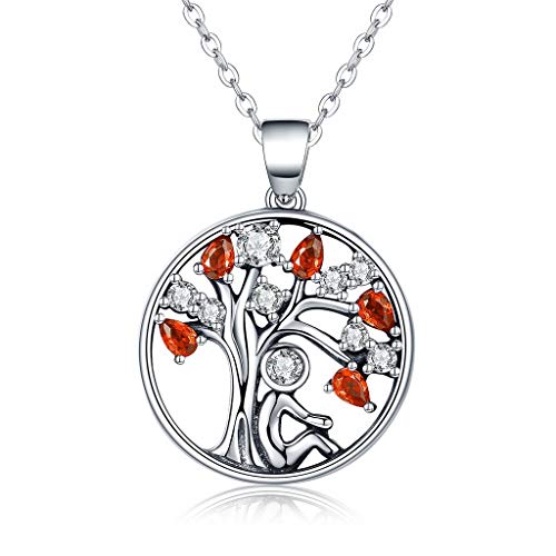 PAHALA 925 Sterling Silver Red Crystal Tree Pendant Necklace