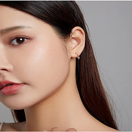 PAHALA 925 Sterling Silver Gold Star Zircon Ear Buckles Cross Pearl Crystal Hoop Drop Earrings