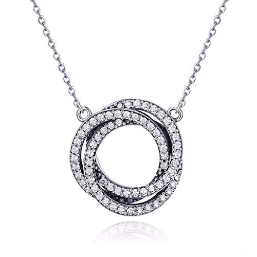 PAHALA 925 Sterling Silver Minimalism Round Circle Crystals Pendant Necklace
