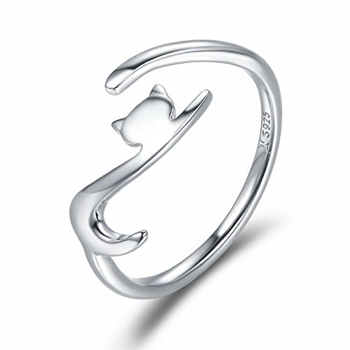 PAHALA 925 Strling Silver Sticky Cat Long Tail Weeding Party Band Ring