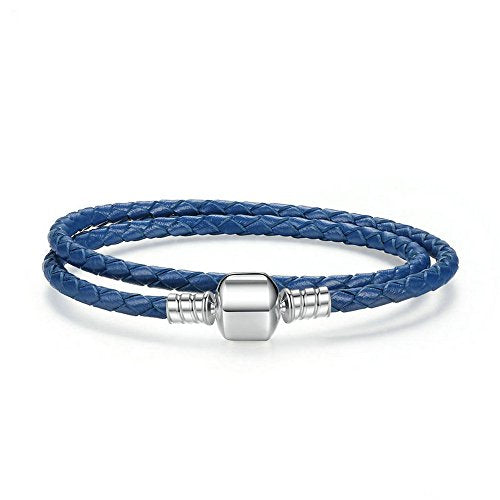 PAHALA 925 Sterling Silver Long 4 Colors Braided Leather Chain Snake Clasp (38, Blue)
