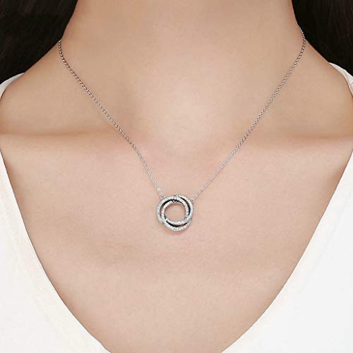 PAHALA 925 Sterling Silver Minimalism Round Circle Crystals Pendant Necklace