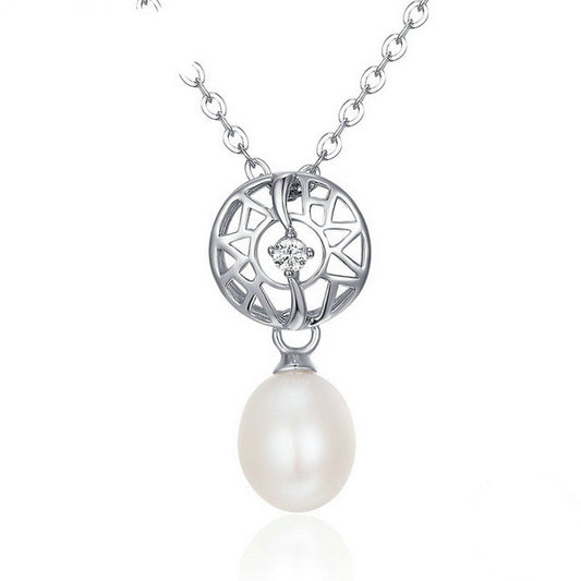 PAHALA 925 Sterling Silver Shimmering Openwork with Freshwater Pearl Pendant Necklace