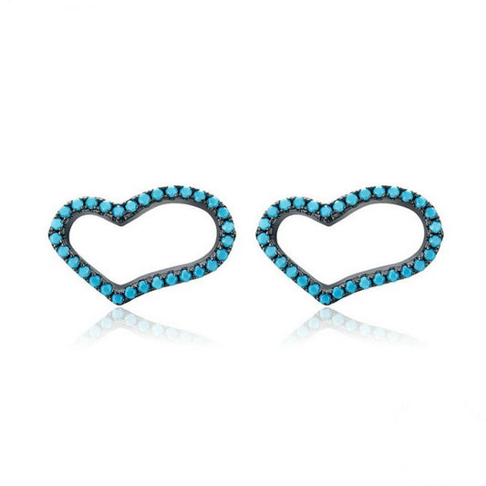 PAHALA 925 Sterling Silver Heart With Blue Crystals Party Wedding Stud Earrings