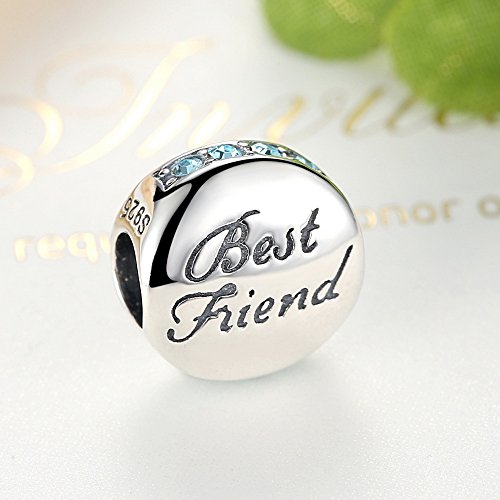 PAHALA 925 Sterling Silver Romantic Best Friend with Blue Crystals Charm