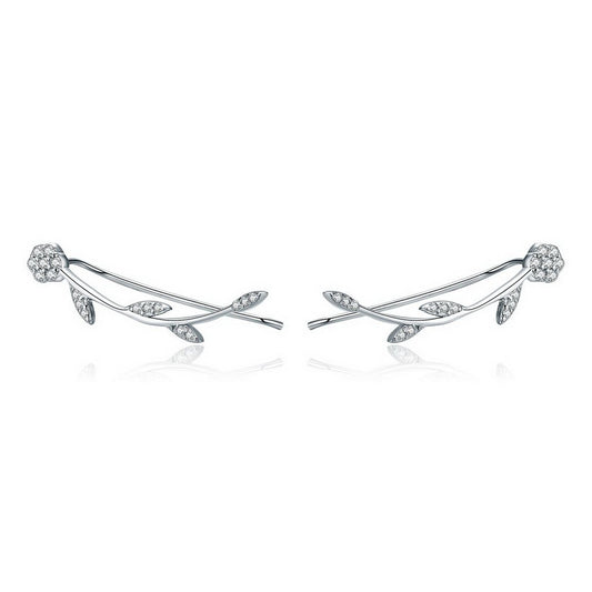 PAHALA 925 Sterling Silver Flower Tree With Crystals Long Tassel Earrings
