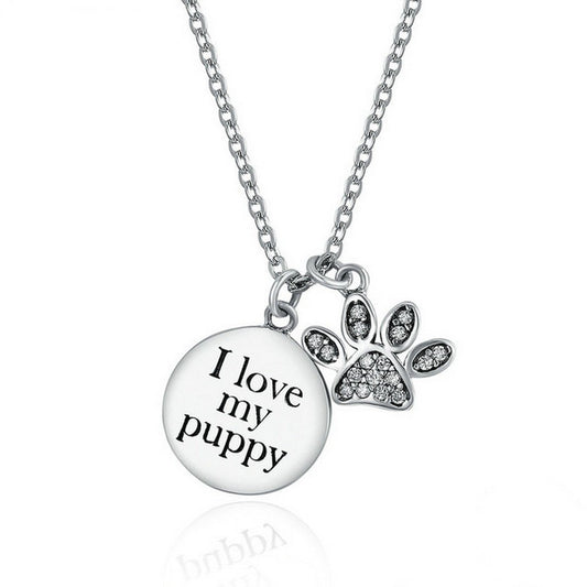 PAHALA 925 Sterling Silver Love My Doggy Footprints with Crystals Pendant Necklace