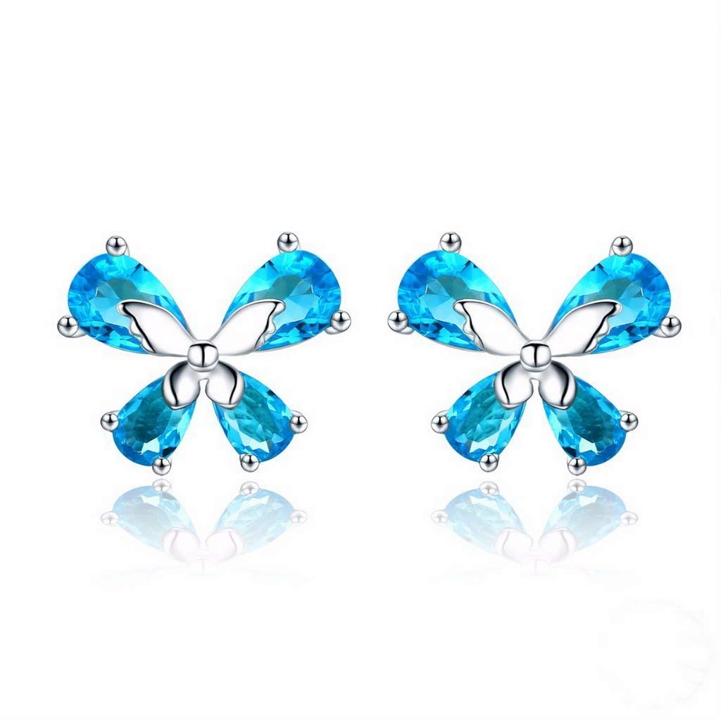 PAHALA 925 Sterling Silver Cute Dancing Butterfly Light Blue Crystals Earrings