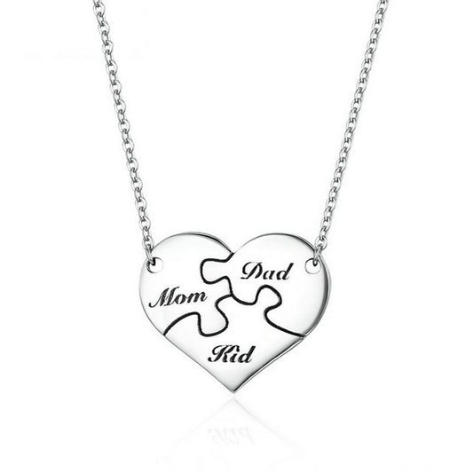 PAHALA 925 Sterling Silver I Love Family Mom Dad Kid Clear CZ Pendant Necklace