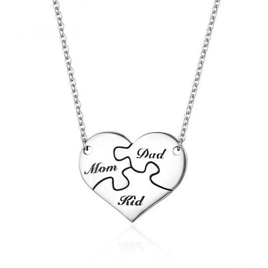 PAHALA 925 Sterling Silver I Love Family Mom Dad Kid Clear CZ Pendant Necklace