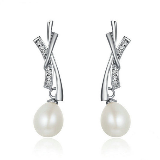 PAHALA 925 Sterling Silver Sparking Freshwater Pearl Party Wedding Drop Earrings
