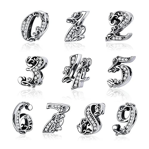 PAHALA 925 Sterling Silver Anaglyphic Number Vintage Crystals Charm Beads