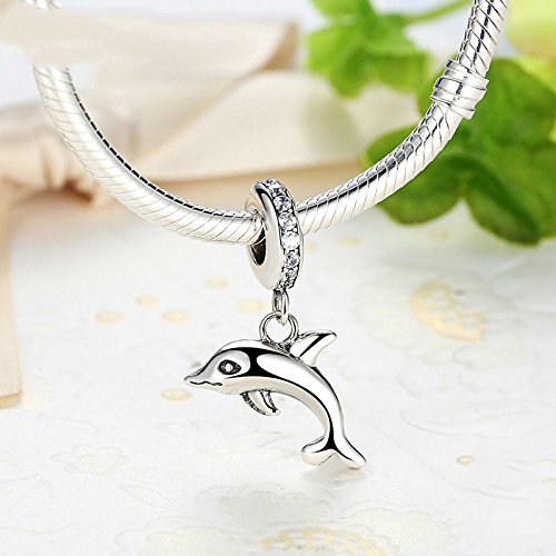 PAHALA 925 Strling Silver Romantic Dolphin Charms Pendant Fit Bracelets Necklace