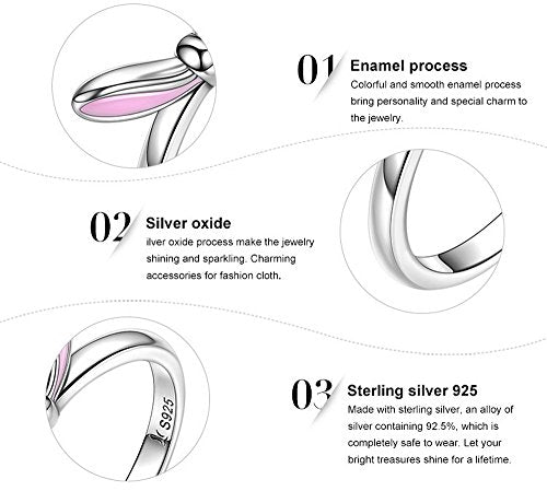 PAHALA 925 Sterling Silver Lovely Pink Rabbit Ears Enamel Cubic Zirconia Vintage Wedding Engagement Band Ring