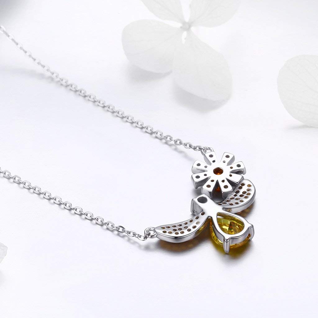 PAHALA 925 Sterling Silver Daisy Bee with Crystals Clear CZ Pendant Necklace