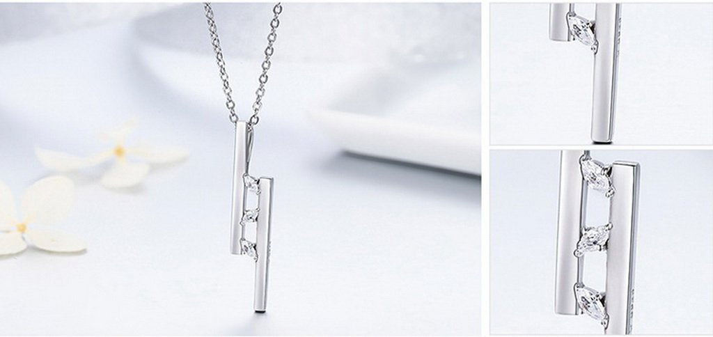 PAHALA 925 Sterling Silver T Bar Dazzling Clear CZ Pendant Necklace